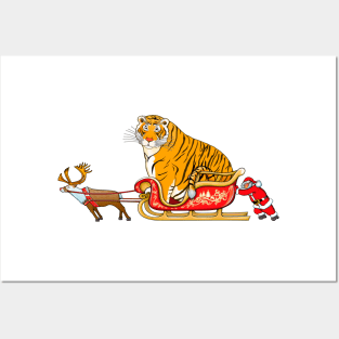 Meme fat tiger in Santa's sleigh / Year of the Tiger /New Year 2022/ Tiger 2022 Posters and Art